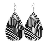 Black and white geometric lines Leather Earring. Stylish teardrop shape, perfect for women, and a great decorative choice for parties and holidays.