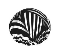 Black and white geometric lines Print Shower Cap - Reusable, Double Layer, Breathable, Adjustable Elastic Strap, Hotel Travel Essentials