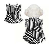 Black and white geometric lines Ruffle Dog Dress Frilly Sleeveless Breathable Summer Party for Small Dogs Cats XS