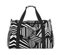 Black and white geometric lines Travel Tote Bag with Adjustable Shoulder Strap and Large Capacity