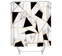 Black and White Geometric Pattern Shower Curtain, Marble Effect Printing Black White Marble with Gold Lines Modern Bathroom Decorative Curtain