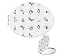 Black and White Geometric Seed Compact Mirror, 1X/2X Oval Vanity Mirror, Pu Leather Portable Travel Essentials Handheld Mirrors, Mini Essentials for Handbag Mirrors, Small Gifts, Teenage Girls Gifts