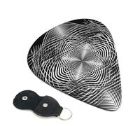 Black And White Geometric Shape Art Guitar Picks 6 Pcs, 0.71mm Thickness Celluloid Plectrum with Leather Picks Holder, Personalized Guitar Pick for Bass Electric Acoustic Guitars Lovers Gift