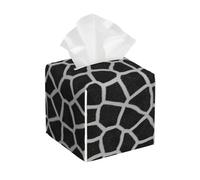 Black and White Giraffe Print Square Leather Tissue Box Cover Premium Decorative Organizer with Non-Slip Base for Bathroom Vanity Nightstand Countertop