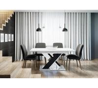 Black And White Gloss Extendable Dining Table 140-180Cm 6-10 Quest X Shape Legs