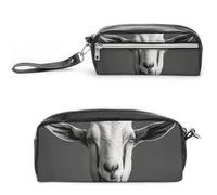 Black And White Goat Pencil Case Large Capacity Leather Pencil Pouch with Zipper, Portable Small Makeup Bag, Office Supplies Organizer for Women Men