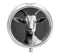 Black and White Goat Pill Box 3 Compartment Small, Personalized Pill Organizer with Mirror, Portable Pill Case for Pocket Or Purse, Round Pill Containe Travel Gifts, Pill Holder