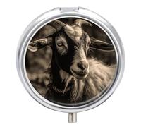 Black and White Goat Pill Box Cute Round Pill Box 3 Compartment Decorative Pocket Purse Portable Mini Travel Medicine Tablet Vitamin Fish Oil Holder Organizer Pill Case