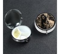 Black and White Goat Pill Case Portable Metal Pill Box 3 Compartment Pill Organizer Cute Travel Pill Container Vitamin Organizer for Purse Pocket Travel Gift