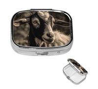 Black and White Goat Pill Case Portable Square Pill Box 2 Compartment Pill Organizer Cute Travel Pill Container Vitamin Organizer for Purse Pocket Travel Gift