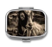 Black and White Goat Travel Pill Organizer - Daily Pill Box to Hold Vitamins, Portable Pill Case Cod Liver Oil Storage Box with 2 Compartment for Pocket Purse