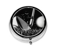 Black and White Golf Pill Box with 3 Compartments, Portable Pocket Or Wallet. Pill Box Decorated with Metal Medicine and Vitamin Manager As A Unique Gift