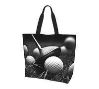 Black and White Golf Print Large Women Tote Bag,Stylish Waterproof Ladies Shoulder Bag, Folding Beach Travel Bag for Work,Shopping