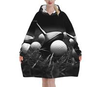Black And White Golf Print Oversized Blanket Hoodie - Flannel Wearable Blanket For Unisex Adult Women Men, Fluffy Comfortable Hooded Sweatshirt