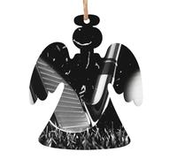 Black and White Golf Printed Angel Shape Christmas Tree Pendants 2 Pcs, Lanyards Home Holiday Xmas New Year Party Decorations