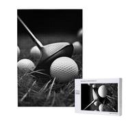 Black and White Golf Printed Jigsaw Puzzle with Storage Box, Wooden Puzzle for Adults and Kids, 1000 Pieces Family Fun Decorative Game