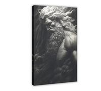 Black And White Greek God Poseidon Canvas Poster Wall Art Decor Print Picture Paintings for Living Room Bedroom Decoration 08x12inch(20x30cm)
