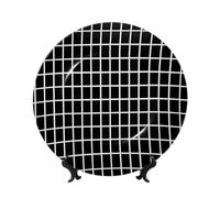 Black And White Grid Ceramic Decorative Plates Bone China Decorative Plate With Display Stand Handmade Ceramic Ornament Personality Porcelain Dinner Plate Crafts For Home Office Wall Decoration 17cm