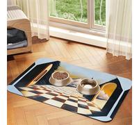 Black and White Grid Village Pet Feeding Mat Dog Cat Eating Food Absorbent Leather Tablecloth for and Water Bowl Waterproof No Stains Quick Dry Non-Slip 23.62 * 15.75IN