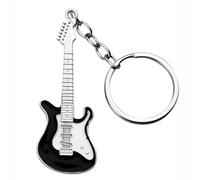 Black and White Guitar Keyring, Stainless Steel Guitar Keychain for Music Lovers, Fashion Keyring Accessories with Sturdy Chain, Practical Small Gifts for Family, Friends and Partners (Zinc Alloy)