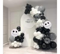 Black and White Halloween Balloon Arch Garland Kit, Cute Ghost & Bat Print Party Balloons with 2pcs Skull Foil Balloon Decor for Halloween Birthday Baby Shower Party Decorations
