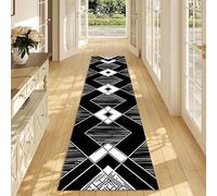 Black and White Hallway Runner Rug,50x150cm, Modern Geometric Lattice Lines Aesthetic Interior Decoration, Stylish Luxury Rugs Machine Washable Non-Slip Entrance Runner Rugs for Living Room Kitchen