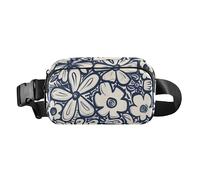 Black and White Hand Painted Boho Crushed Flower Cute Crossbody Bag Waist Packs for Women Men Water Resistant Sling Bag Travel Accessory with Adjustable Strap for Cycling Hiking Gym