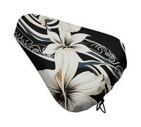 Black And White Hawaiian Flowers Bike Seat Cover for Men Women Water Repellent Exercise Bike Seat Cushion Adjustable Bicycle Seat for Outdoor Biking