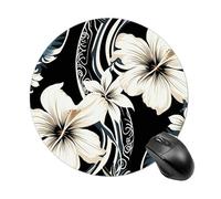Black and White Hawaiian Flowers Round Mouse Pad Smooth Glide Gaming Mousepad Extra Density Portable Comfortable Mouse Mat for Desk, Home, Office 7.8x7.8 Inches