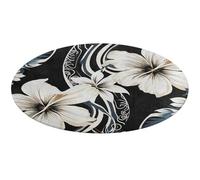 Black and White Hawaiian Flowers Round Rug Soft Absorbent Bath Mat Entryway Anti Slip Rugs Farmhouse Front Back Door Mat 80 * 80cm for Bedroom Living Room Home Decorative