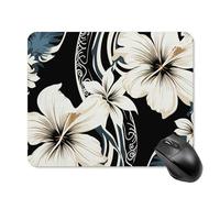 Black and White Hawaiian Flowers Square Mouse Pad Portable Computer Mousepad with Non-Slip Rubber Base 20 * 25cm Ultra-Thin Gaming Mouse Mat for Computer Laptop Office Desk Accessories