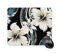Black and White Hawaiian Flowers Square Mouse Pad Portable Computer Mousepad with Non-Slip Rubber Base 25 * 30cm Ultra-Thin Gaming Mouse Mat for Computer Laptop Office Desk Accessories