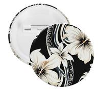 Black And White Hawaiian Flowers Tinplate Badge Personalized Round Brooch Large Craft Button Suitable for Teachers, Nurses, Doctors, Staff, Party Gift Accessories, 1Pcs, Plastic, plastics