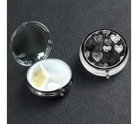Black and White Heart Shape Pill Case Portable Metal Pill Box 3 Compartment Pill Organizer Cute Travel Pill Container Vitamin Organizer for Purse Pocket Travel Gift