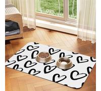 Black And White Heart,Waterproof Pet Feeding Mat,PU Leather Placemats for Cat Dog Water Bowl,Food Mats,40x60cm