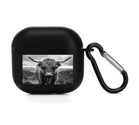 Black And White Highland Cow Bluetooth Earbuds Protector Compatible with Airpods 4 Cute Wireless Earbud Case Cover