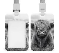 Black and White Highland Cow Funny ID Badge Holder with Lanyard Name Card Holders for Work Nurse Teacher