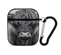 Black And White Highland Cow Trendy Bluetooth Earbuds Protector Cute Wireless Earbud Case Covers Compatible with Airpods 1/2