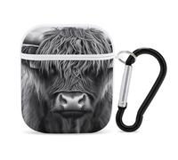 Black And White Highland Cow Trendy Bluetooth Earbuds Protector Cute Wireless Earbud Case Covers Compatible with Airpods 1/2