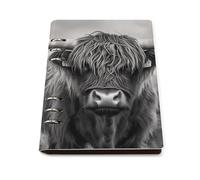 Black And White Highland Cow Trendy Notebook Binder A5 Slim Foldable Binder 6 Metal Ring Refillable Paper Notepad