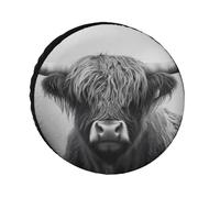 Black And White Highland Cow Universal Spare Tire Cover Waterproof Wheel Protection Cover for Trailer Truck RV