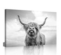 Black and White Highland Yak Canvas Printing Retro Cow Wall Art Home Artwork Print for Bathroom Bedroom Office Fireplace Kitchen Dining Room Decorate 24x36inch (60x90cm)