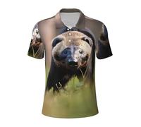 Black and White Honey Badger Mens Polo T-Shirt, High Moisture Wicking Dry Fit Performance Short-Sleeve Polo for Golf Tennis, Black, XL