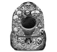 Black and White Horror Art Skull Vortex Print Backpack Gothic Unisex Casual Rucksack, Student Schoolbag/Laptop Bag - 16 inch (style5)