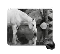 Black and White Horse Mouse Pad Cute Square Mouse Mat Leather Non-Slip Rubber Base Mousepad Waterproof Computer Mouses Pad for Laptop Wireless Mouses Keyboard Home Office 20 * 25cm