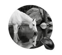 Black and White Horse Mouse Pad Round Mouse Mat Leather Non-Slip Rubber Base Mousepad Waterproof Computer Mouses Pad for Laptop Wireless Mouses Keyboard Home Office