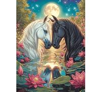 Black And White Horse Yin-Yang Art Under The Moon 300 Piece Pack Classic Jigsaw Puzzle Wildlife Pet Cute Couple Puzzle Partners Ultra Difficult Wall Decor Easter New Year Paperboard Material 300 PCS