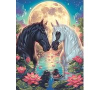 Black And White Horse Yin-Yang Art Under The Moon 500 Piece Jigsaw Puzzle Pack Wildlife Pet Cute Teens Beginners Cognitive Development Puzzle Fans Group Play Anniversary Recycled Cardboard 500 PCS