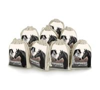 Black And White Horses Bunches Pocket Cotton And Hemp with Drawstring 8 Pieces Reusable Gift Bags Jewelry Pouch for Wedding DIY Craft Party (4.9 X 6.7 Inch)