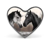 Black And White Horses Buttons Pin Memorial Boutonniere for Wedding Groom Bride, Customize Lapel Heart Pin for Christmas, Men Women Costume Decorative Fashionable Brooches